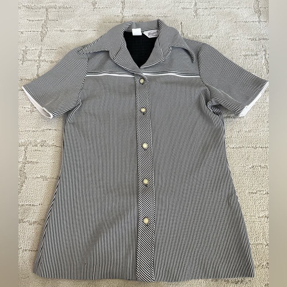 Vintage Bogart Striped Short Sleeve Button Front Dress